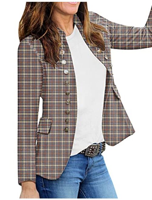 GRAPENT Women's Business Casual Buttons Pockets Open Front Blazer Suit Cardigan