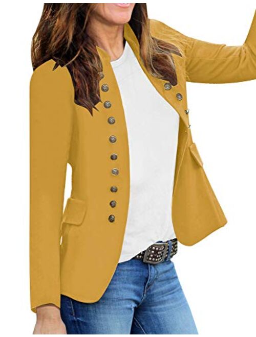 GRAPENT Women's Business Casual Buttons Pockets Open Front Blazer Suit Cardigan