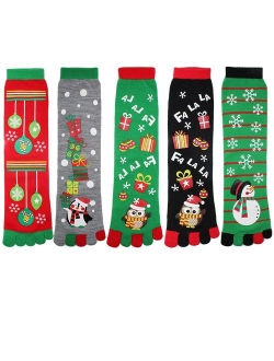 Women's Girls Novelty Colorful Christmas Five Fingers Ankle Toe Socks for Gifts