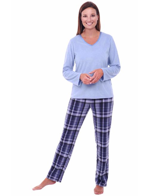 Alexander Del Rossa Women's Warm Fleece Pajamas, Long V Neck Pj Set