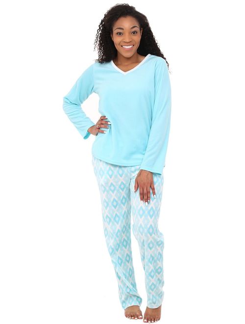 Alexander Del Rossa Women's Warm Fleece Pajamas, Long V Neck Pj Set