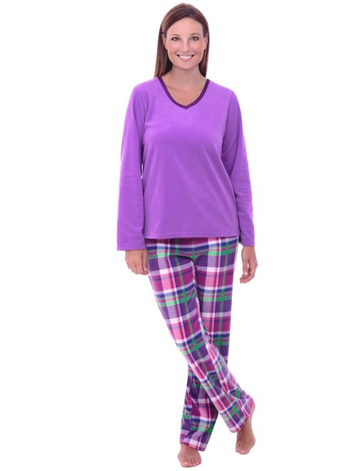 Alexander Del Rossa Women's Warm Fleece Pajamas, Long V Neck Pj Set