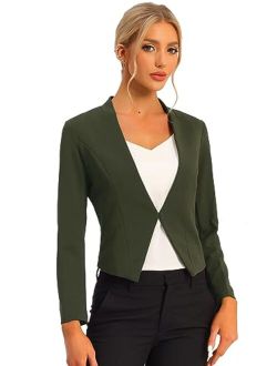 Women's Collarless Work Office Business Casual Cropped Blazer