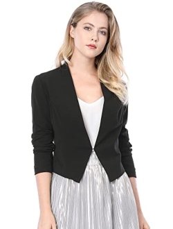 Women's Collarless Work Office Business Casual Cropped Blazer