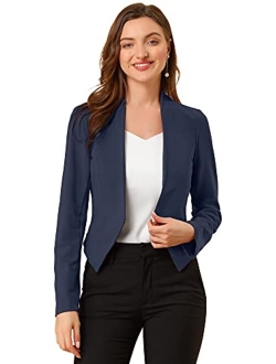 Women's Collarless Work Office Business Casual Cropped Blazer