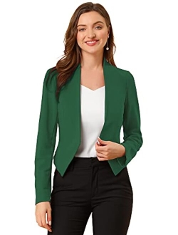 Women's Collarless Work Office Business Casual Cropped Blazer