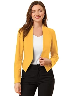 Women's Collarless Work Office Business Casual Cropped Blazer