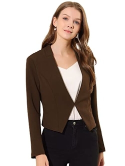 Women's Collarless Work Office Business Casual Cropped Blazer