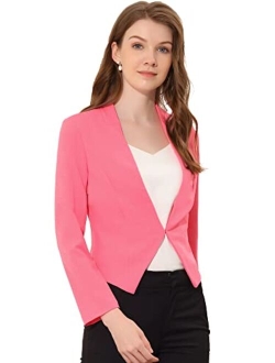 Women's Collarless Work Office Business Casual Cropped Blazer