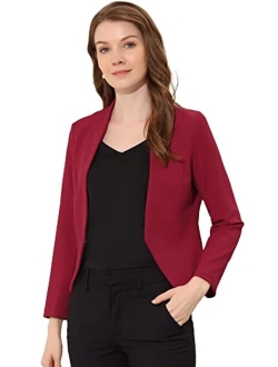 Women's Collarless Work Office Business Casual Cropped Blazer