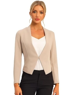 Women's Collarless Work Office Business Casual Cropped Blazer