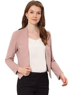 Women's Collarless Work Office Business Casual Cropped Blazer