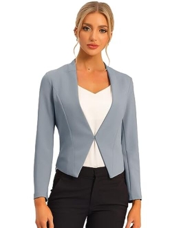 Women's Collarless Work Office Business Casual Cropped Blazer