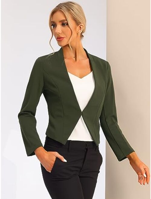 Allegra K Women's Collarless Work Office Business Casual Cropped Blazer