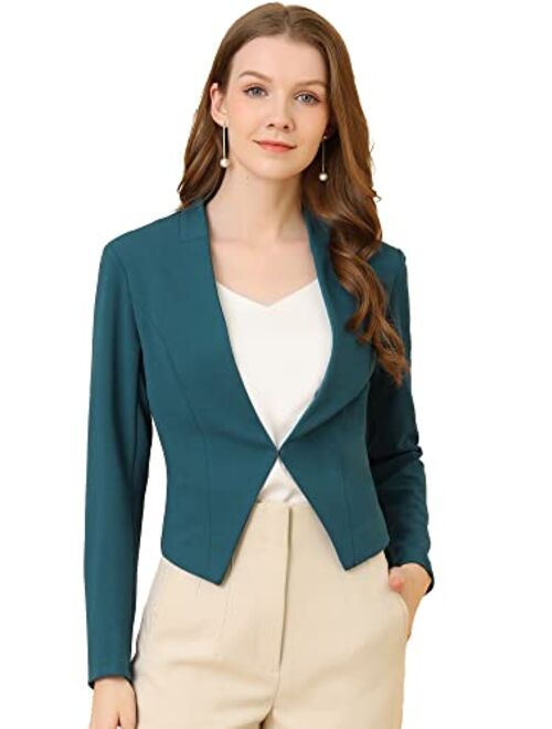 Allegra K Women's Collarless Work Office Business Casual Cropped Blazer