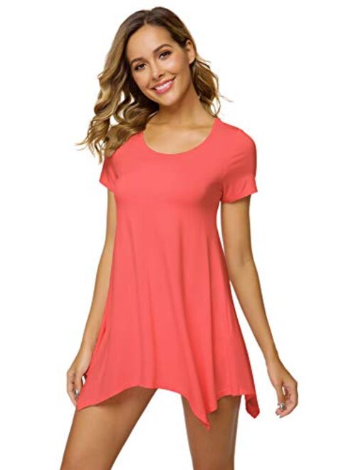 WiWi Bamboo Short Sleeve Tunic Shirt Leggings Top Sleep Shirts S-4X