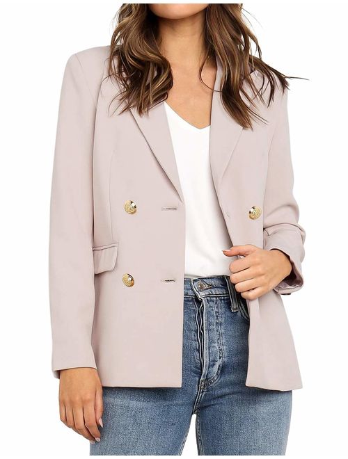 Vetinee Women's Lapel Pocket Blazer Suit Long Sleeve Buttons Work Office Jacket