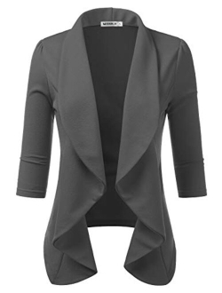 DOUBLJU Women's Classic Draped Open Front Lightweight Blazer with Plus Size