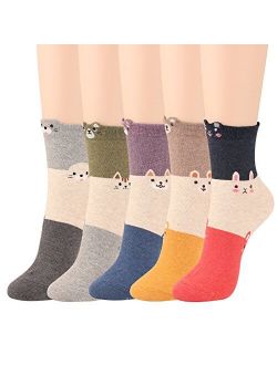 WOWFOOT Women Girls Sweet Animal Zoo Cute Funny Novelty Crew Dog Cat Owl Penguin Socks