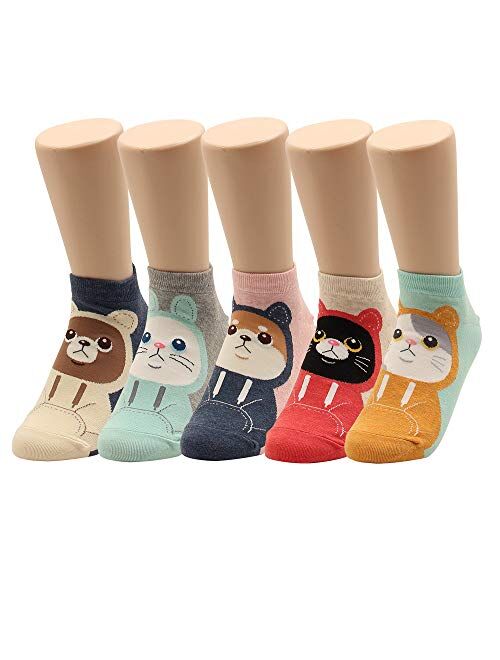 WOWFOOT Women Girls Sweet Animal Zoo Cute Funny Novelty Crew Dog Cat Owl Penguin Socks