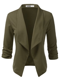 Doublju Womens Lightweight Thin 3/4 Sleeve Open Front Blazer with Plus Size