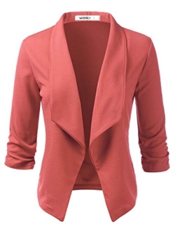 Doublju Womens Lightweight Thin 3/4 Sleeve Open Front Blazer with Plus Size