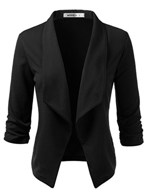 Doublju Womens Lightweight Thin 3/4 Sleeve Open Front Blazer with Plus Size