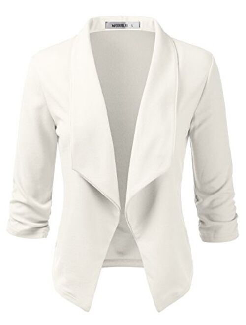 Doublju Womens Lightweight Thin 3/4 Sleeve Open Front Blazer with Plus Size