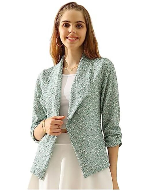 Doublju Womens Lightweight Thin 3/4 Sleeve Open Front Blazer with Plus Size