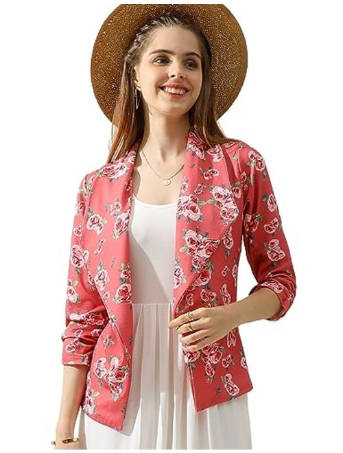 Doublju Womens Lightweight Thin 3/4 Sleeve Open Front Blazer with Plus Size