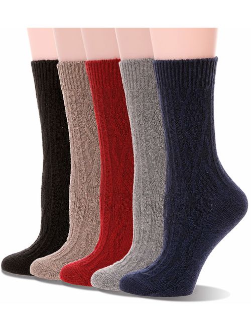 Womens Wool Socks Warm Knit Comfort Cotton Work Duty Boot Winter Socks For Cold Weather 5 Pack