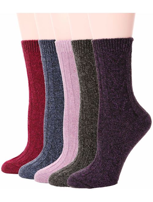 Womens Wool Socks Warm Knit Comfort Cotton Work Duty Boot Winter Socks For Cold Weather 5 Pack