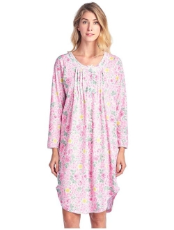 Casual Nights Women's Round Neck Long Sleeve Lace Floral Nightgown