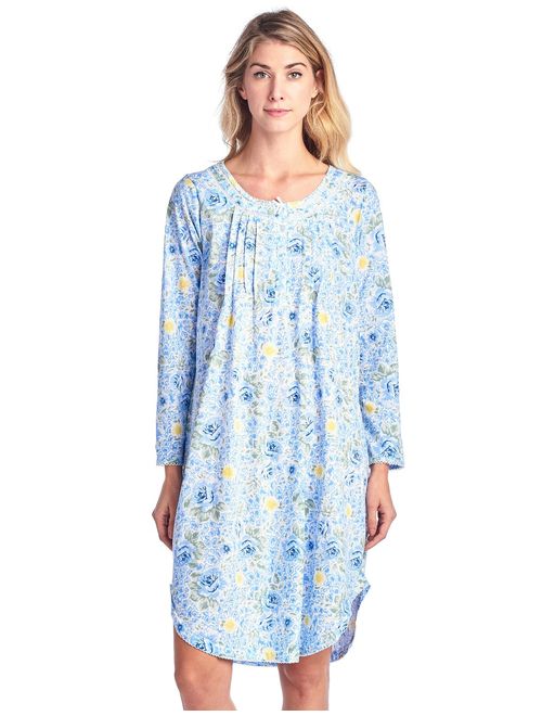 Casual Nights Women's Round Neck Long Sleeve Lace Floral Nightgown