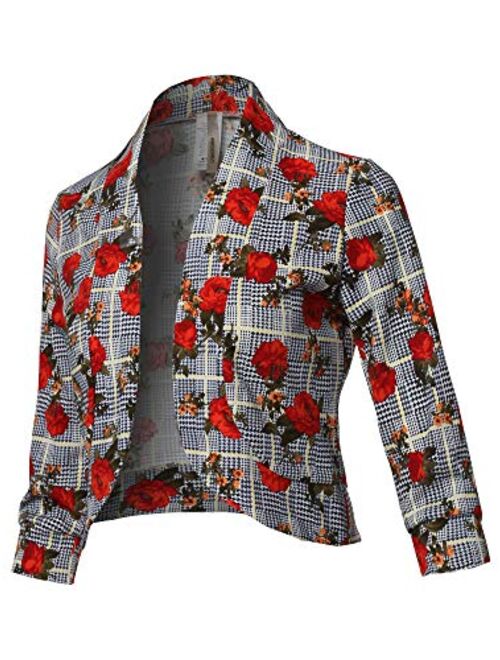 Women's Floral Print 3/4 Sleeves Open Front Bolero Blazer - Made in USA