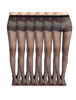 MANZI Women's Pantyhose 6-Pack Sheer Nylon Tights 20-Denier Basic Hosiery