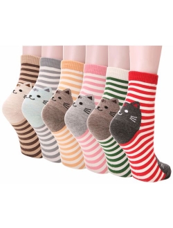 Dosoni Women Girl Cartoon Animal Cute Casual Cotton Novelty Crew socks 6 packs-Gift Idea