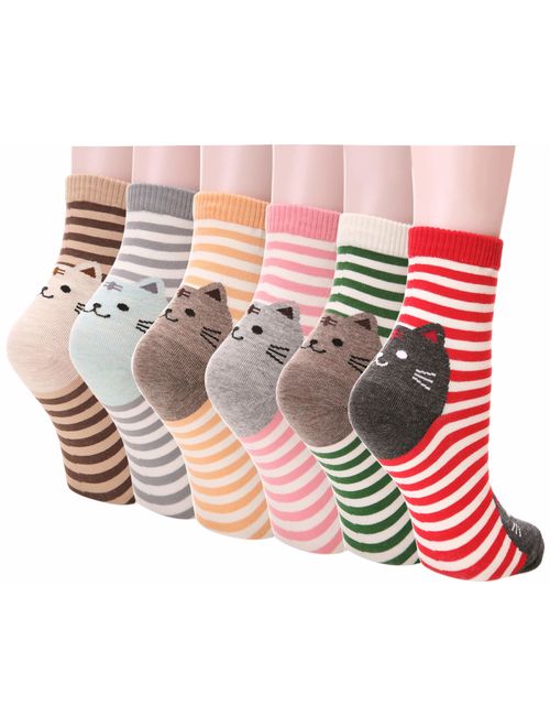 Dosoni Women Girl Cartoon Animal Cute Casual Cotton Novelty Crew socks 6 packs-Gift Idea