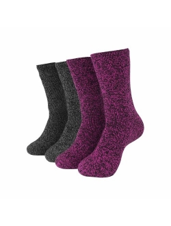 Hot Feet Women's 2 Pairs Heavy Thermal Socks - Thick Insulated Crew for Cold Winter Weather; Sock Size 9-11, Shoe Size 4-10.5