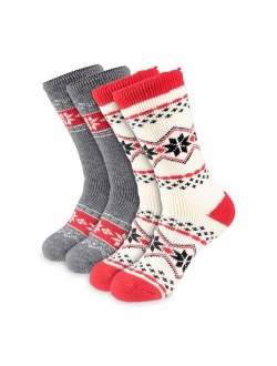 Hot Feet Women's 2 Pairs Heavy Thermal Socks - Thick Insulated Crew for Cold Winter Weather; Sock Size 9-11, Shoe Size 4-10.5