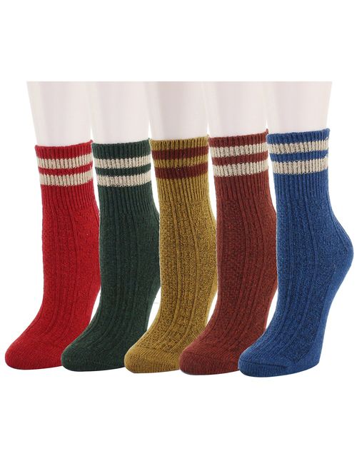 Zmart 5 Pack Women's Warm Thick Knit Wool Cozy Socks Colorful Casual Fall Winter