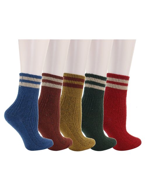 Zmart 5 Pack Women's Warm Thick Knit Wool Cozy Socks Colorful Casual Fall Winter