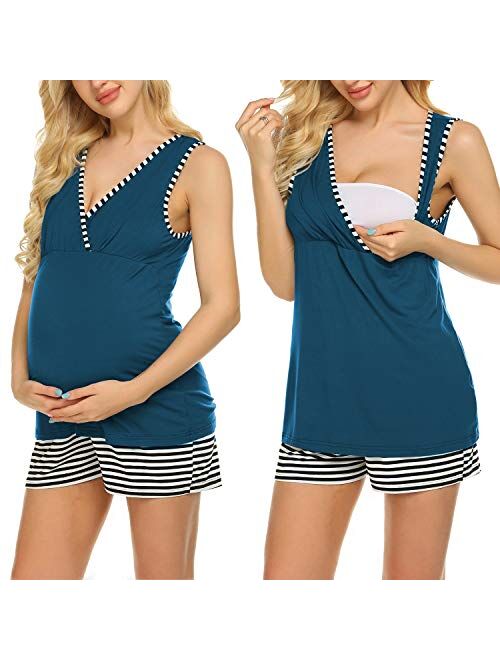 Ekouaer Womens Maternity Nursing Pajamas Shorts Set Stripe Soft Pregnancy Breastfeeding Sleepwear (S-XXL)