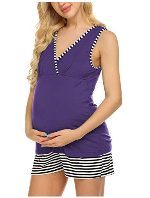 Ekouaer Womens Maternity Nursing Pajamas Shorts Set Stripe Soft Pregnancy Breastfeeding Sleepwear (S-XXL)