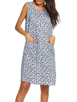 Sleeveless Shift Dress Sundress Floral Print House Dresses for Women with Pockets