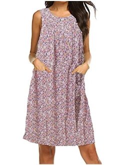 Sleeveless Shift Dress Sundress Floral Print House Dresses for Women with Pockets