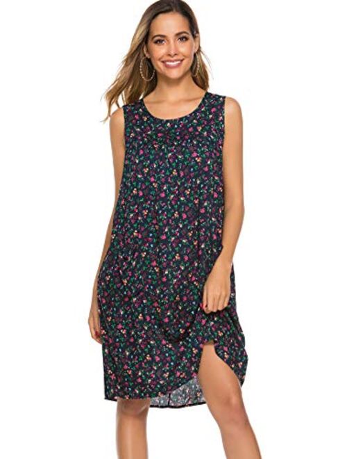 Sleeveless Shift Dress Sundress Floral Print House Dresses for Women with Pockets