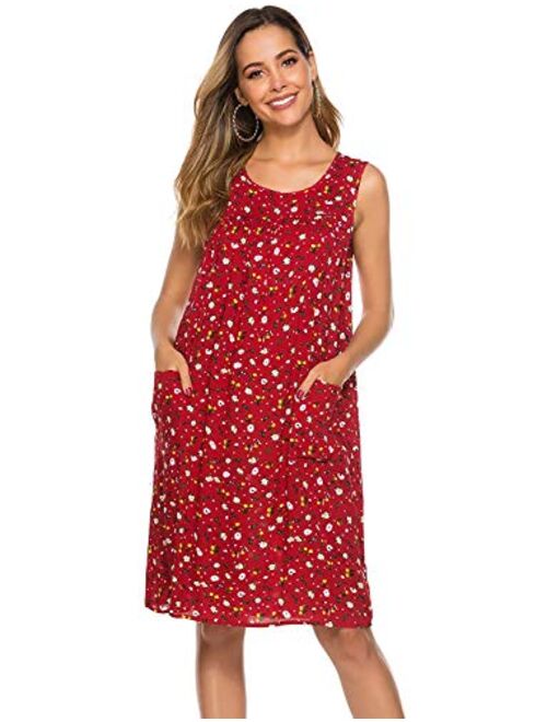 Sleeveless Shift Dress Sundress Floral Print House Dresses for Women with Pockets