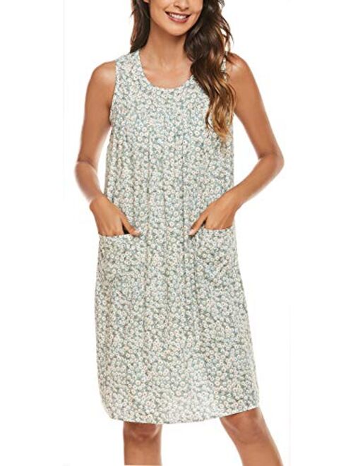 Sleeveless Shift Dress Sundress Floral Print House Dresses for Women with Pockets