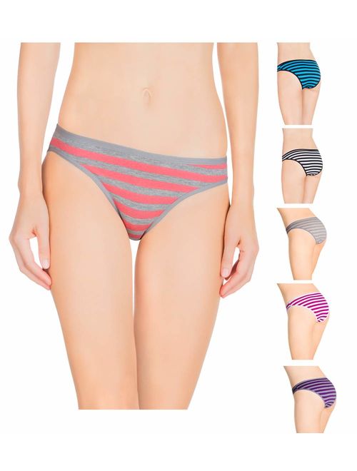 Nabtos Cotton Women's Panties Bikini Underwear Stripes Women's Panties (Pack of 6)